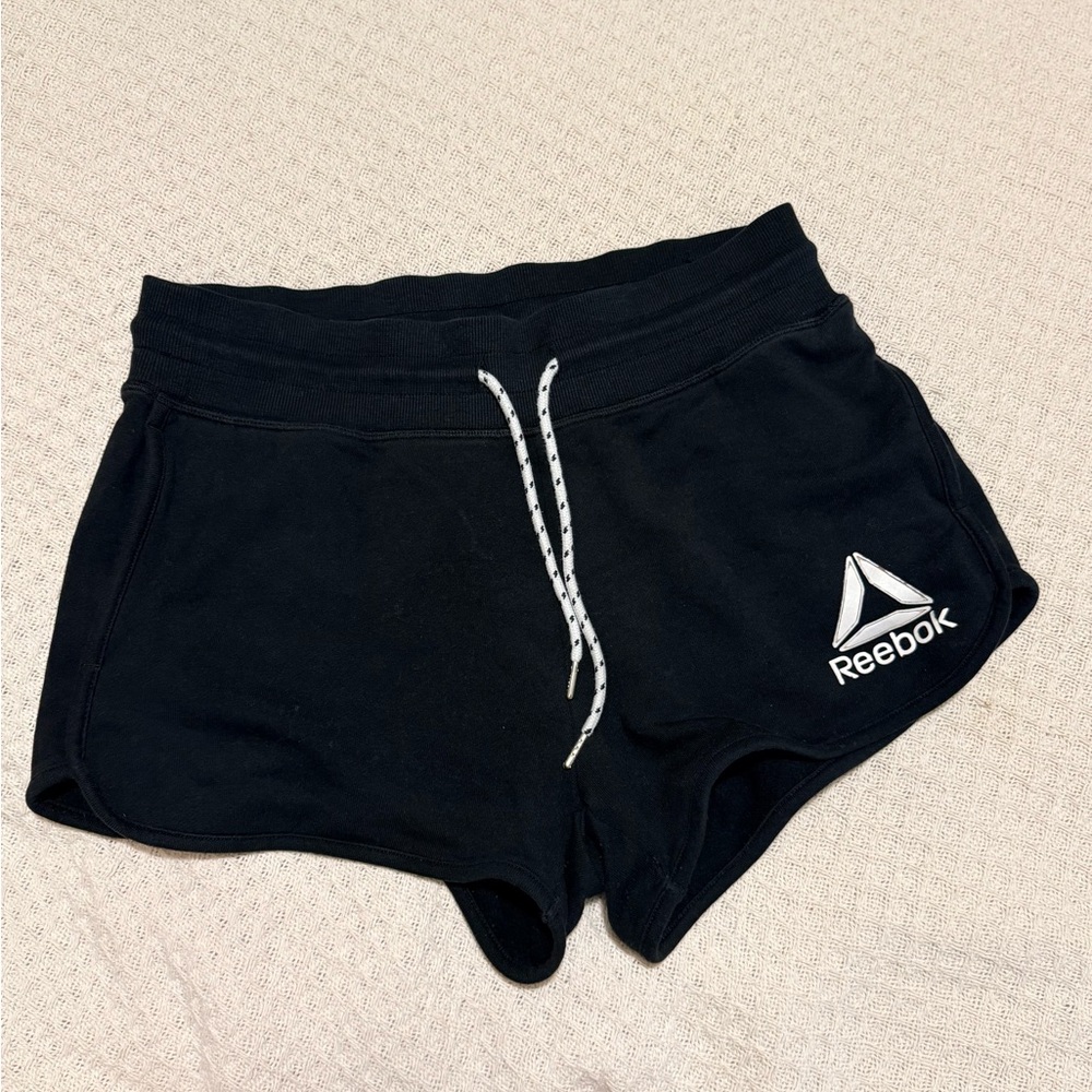 Reebok Black Athletic Logo Shorts with Drawstring